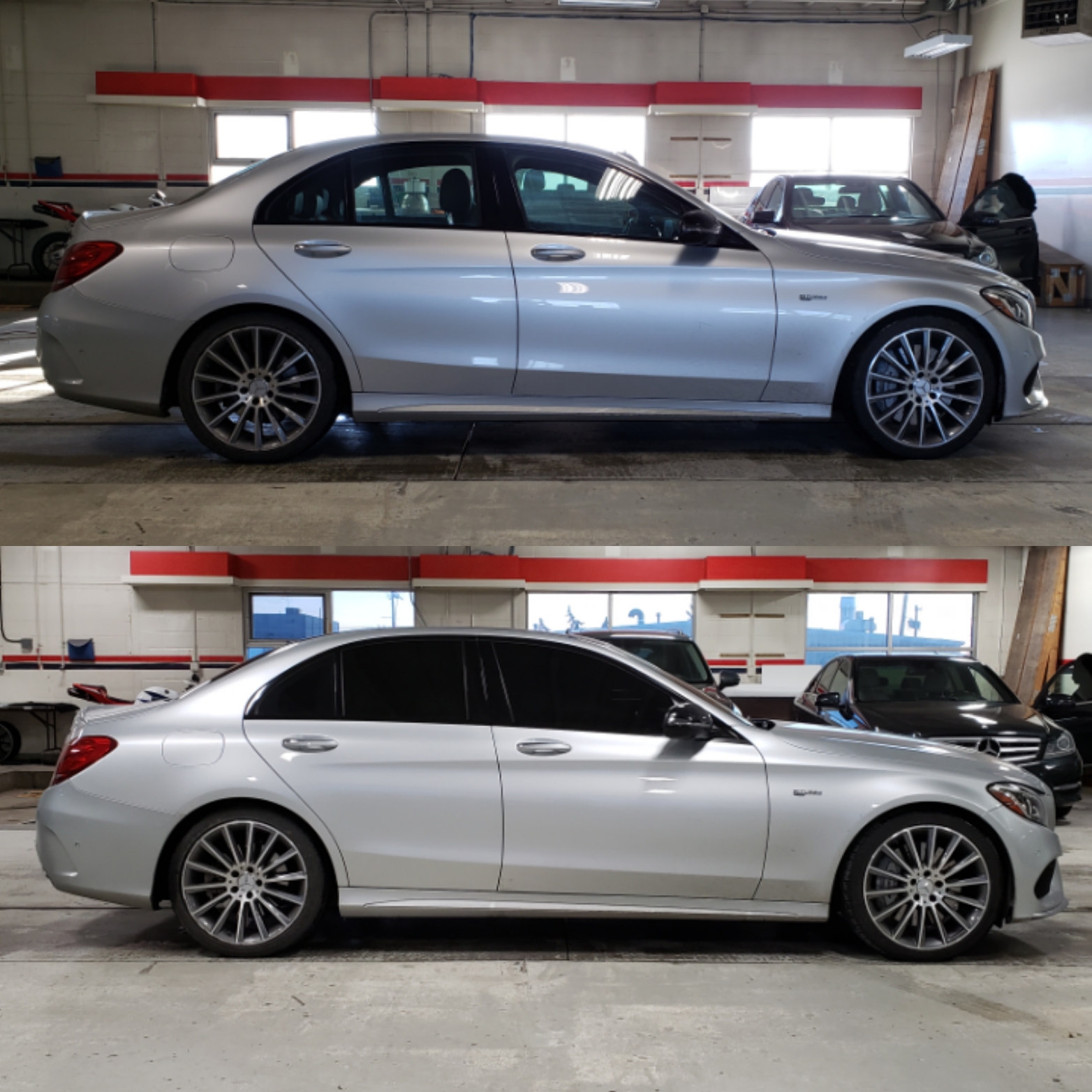 Silver sedan with finished window tint